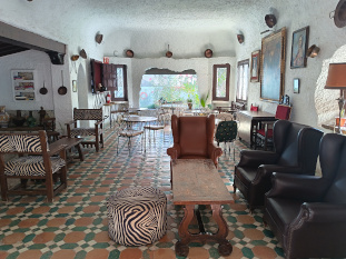 The lounge at the Residencia Miami hotel, with its unique, original terracotta tiled floor